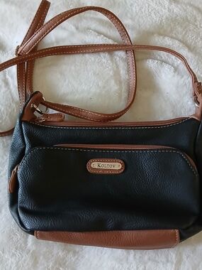 Koltov Leather Black & Brown Two-Tone Women's Crossbody Bag - LOTS OF POCKETS!